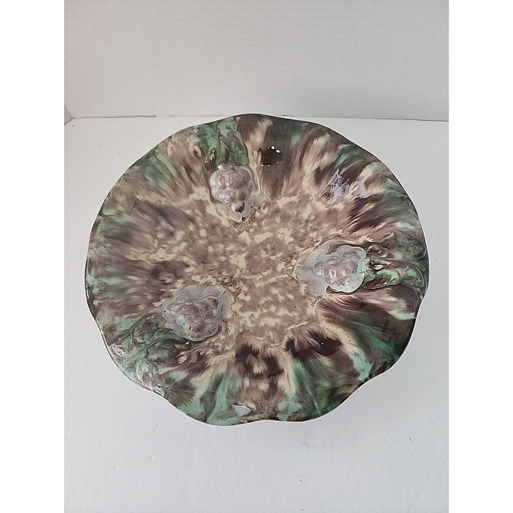 JASBA Footed Bowl Dish Grape Motif Majolica Germany Art Deco Pottery Vintage1898